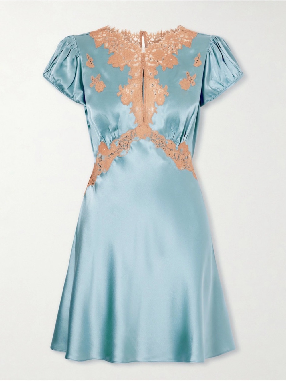Doen Junia Mini Dress Silk Lace-Trim in Blue